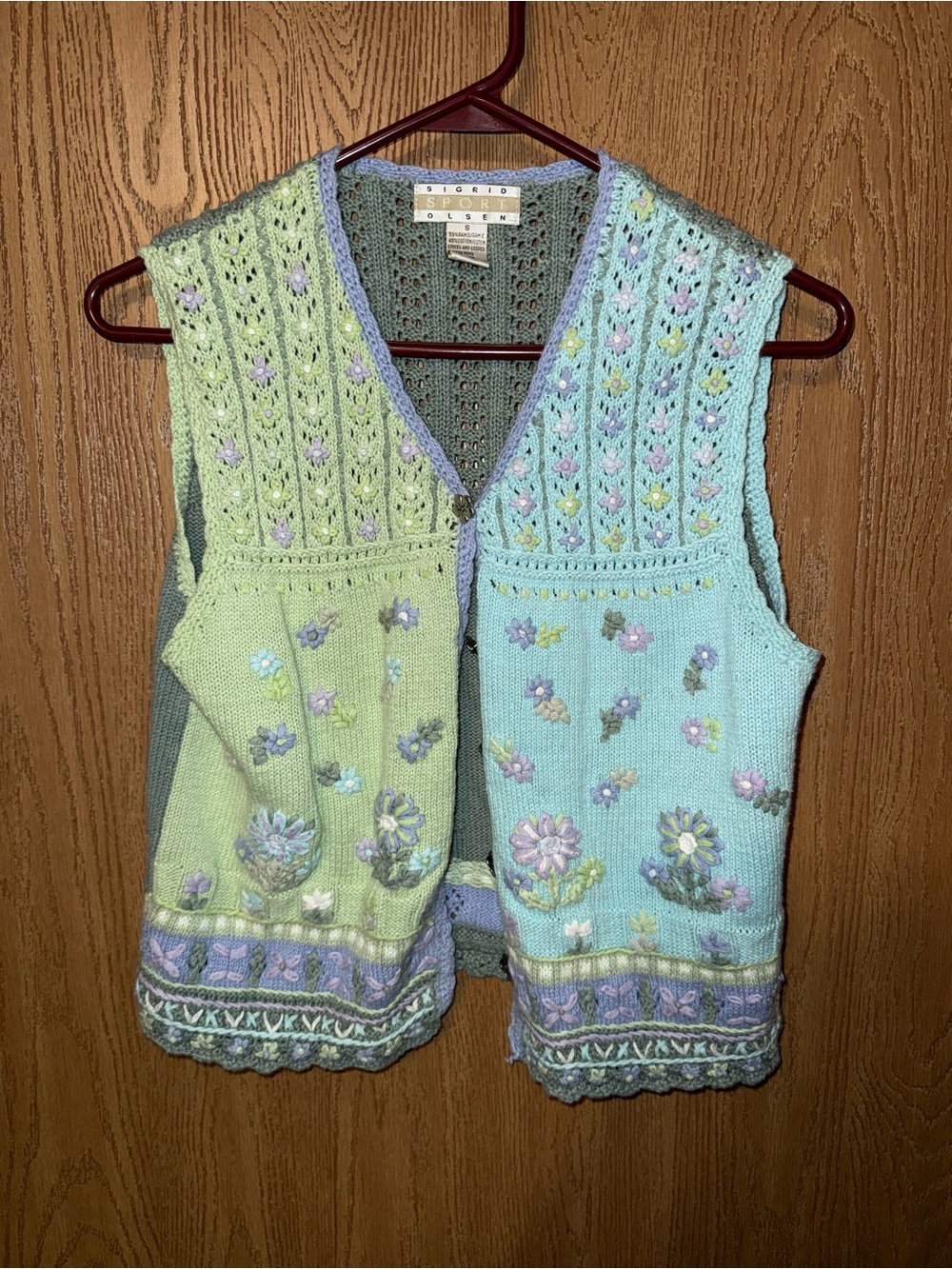 Sigrid Olsen Pastel Knit Floral Vest in Mint, Light Blue & Lavender